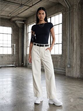 GAP Cream Off-White High Rise Cotton Utility Wide Leg Pants - US 8